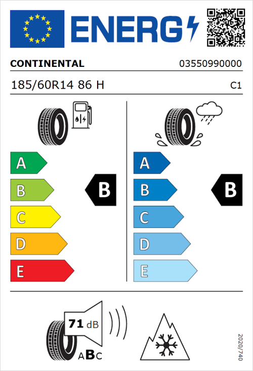 Tyre Label for Continental AllSeasonContact 185/60R14 86H