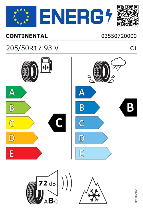 Tyre Label for Continental AllSeasonContact 205/50R17 93V