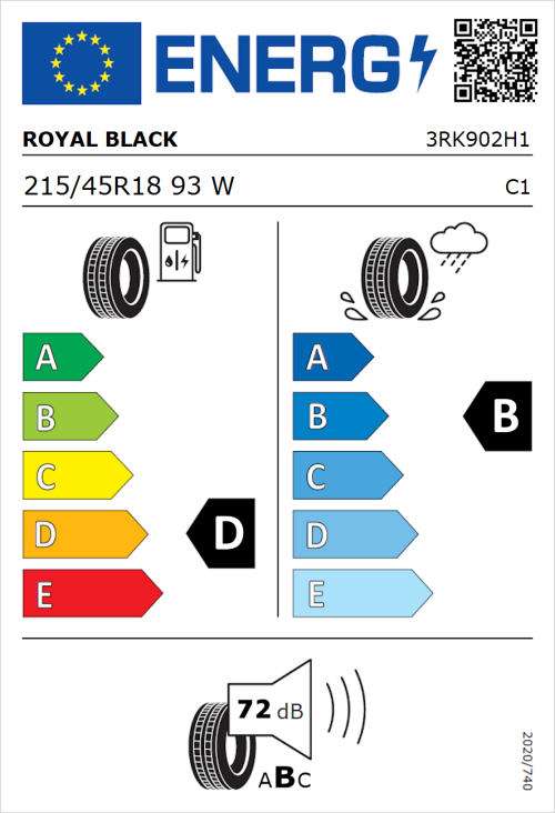 Tyre Label for Royal Black Explorer 215/45R18 93W