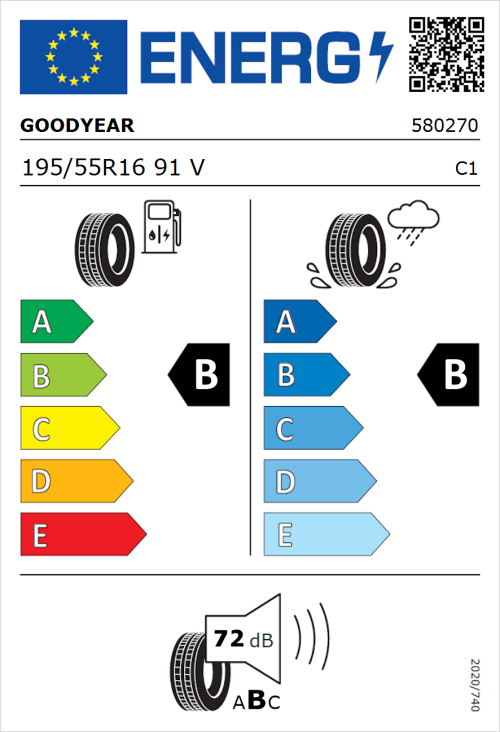Tyre Label for Goodyear EfficientGrip Performance 195/55R16 91V