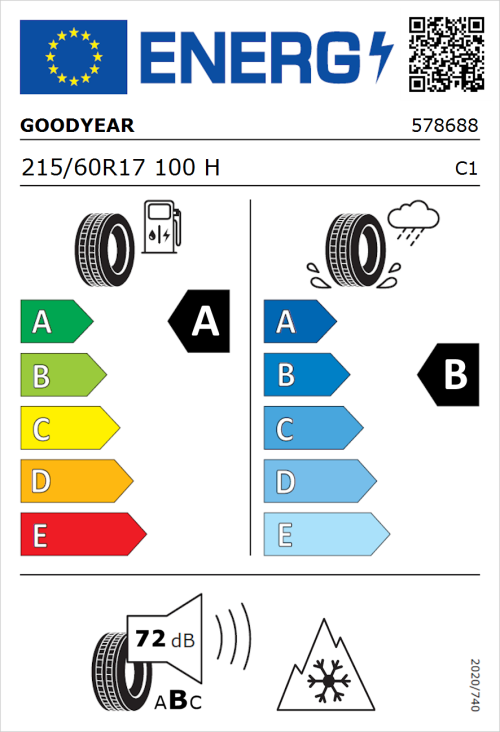 Tyre Label for Goodyear Vector 4Seasons Gen-3 215/60R17 100H
