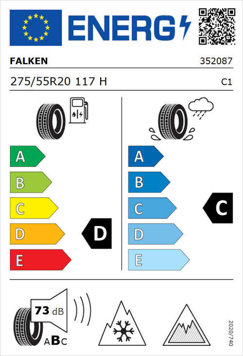 Tyre Label for Falken Wildpeak A/T AT3WA 275/55R20 117H