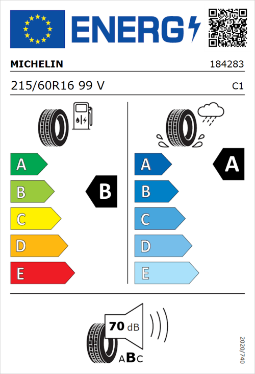 Tyre Label for Michelin Primacy 4+ 215/60R16 99V
