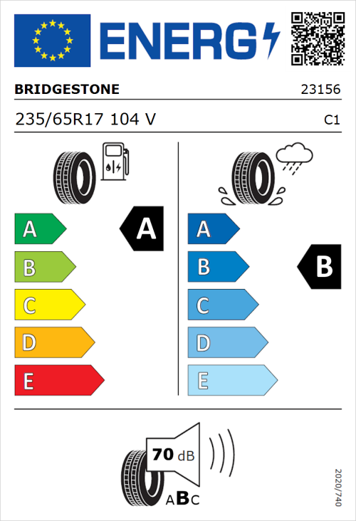 Tyre Label for Bridgestone Dueler H/P Sport 235/65R17 104V
