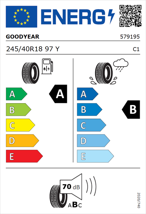Tyre Label for Goodyear Eagle F1 Asymmetric 5 245/40R18 97Y