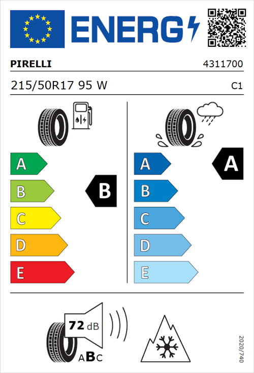 Tyre Label for Pirelli Cinturato All Season SF3 215/50R17 95W
