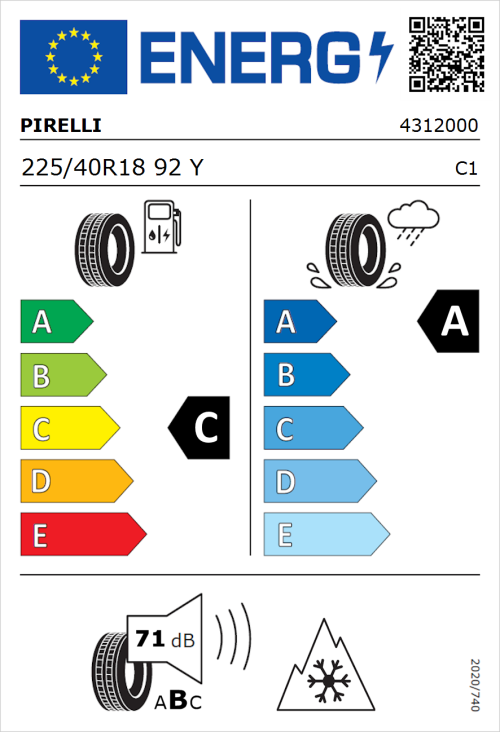 Tyre Label for Pirelli Cinturato All Season SF3 225/40R18 92Y