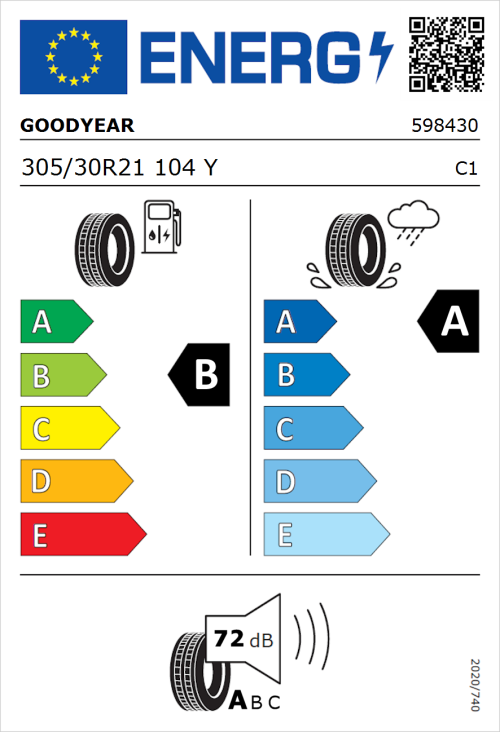 Tyre Label for Goodyear Eagle F1 Asymmetric 5 305/30R21 104Y