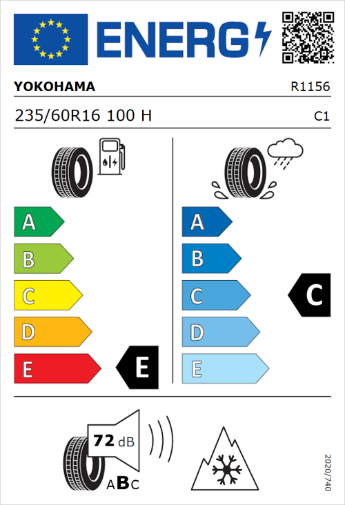 Tyre Label for Yokohama Geolandar-G015 235/60R16 100H